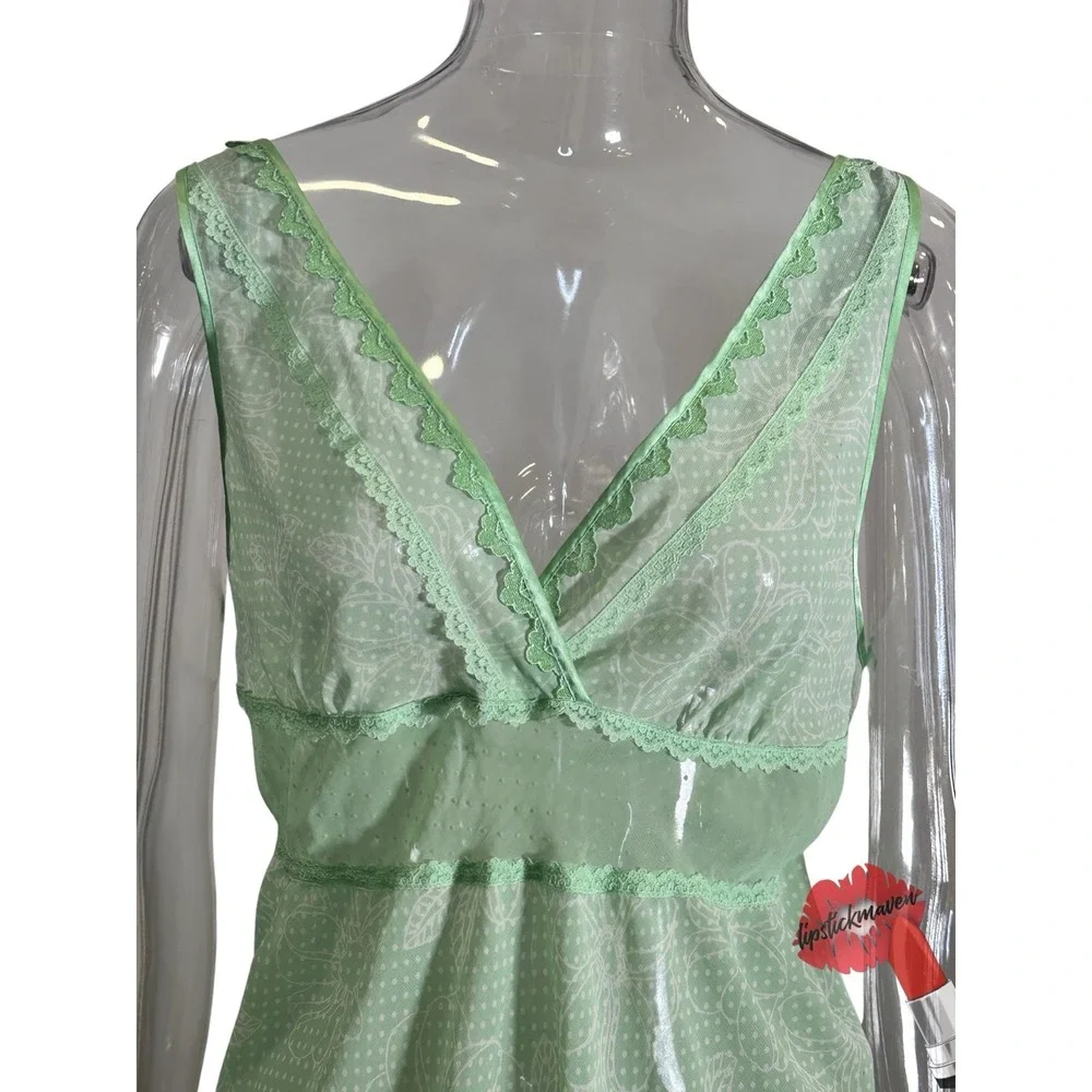 Y2K‎ Vintage Victoria's Secret Teddy Slip Dress Women Large Green Sheer Lingerie